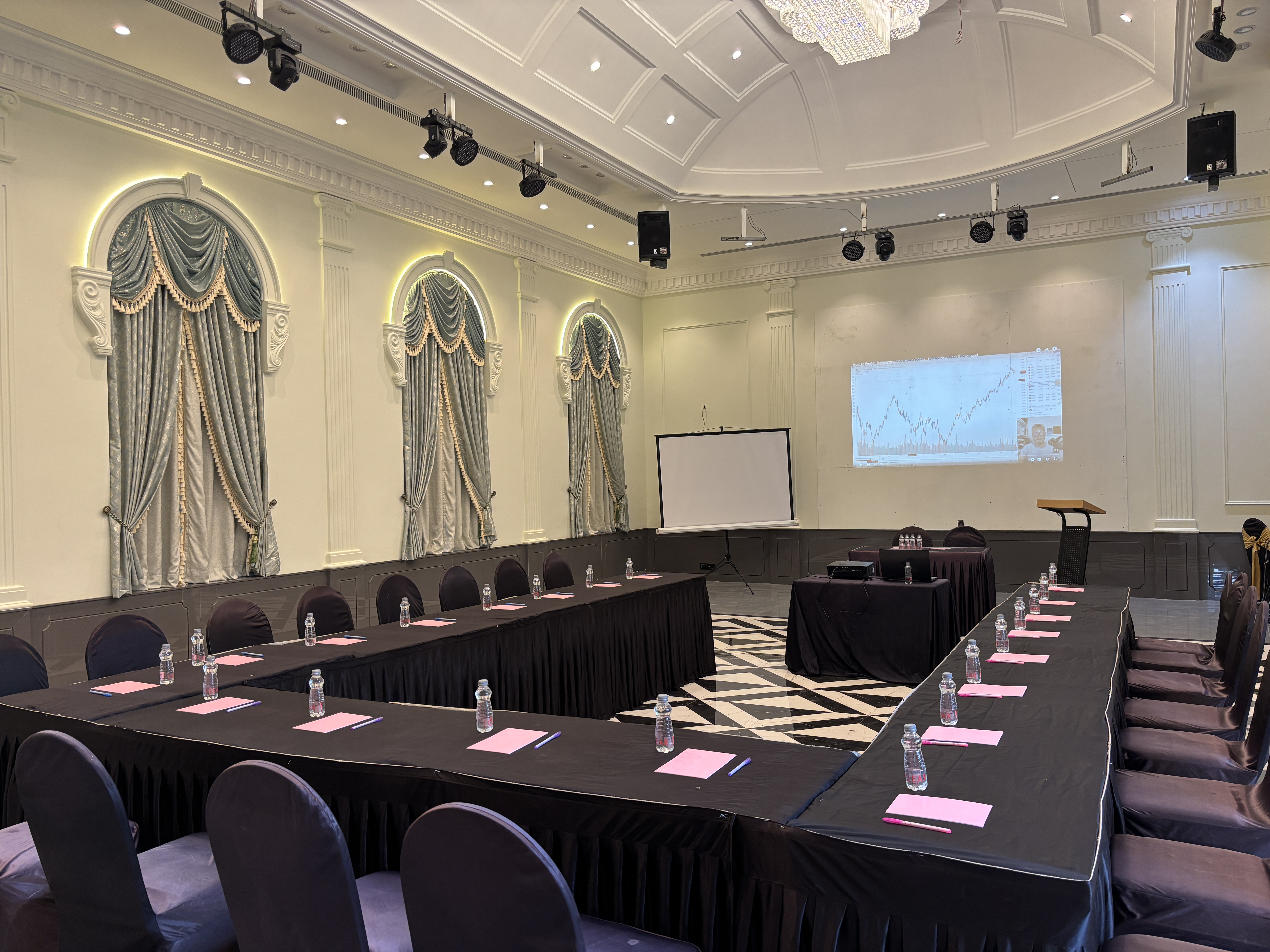 Corporate conference space with stage